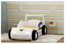 Детская кровать Молния-Полиция со спальным местом 160х70 и объемными колесами