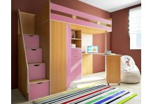Детская кровать-чердак Фанки Соло 1, бук / розовый 