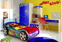 Мебель для детской Фанки Авто - кровать машина Молния синяя с выдвижным ящиком