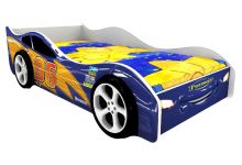 кровать машина Молния 3д синяя с объемными колесами