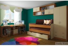 Двухъярусная кровать Фанки Кидз с подушками и наматрасником + комплект мебели Фанки Кидз