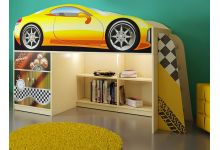 кровать чердак желтая автодом для детей от 2х лет в детскую комнату 