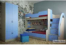 Двухъярусная детская кровать Фанки Кидз 21 со шкафом 13/2СВ и пуфик Фанки ПФ1 