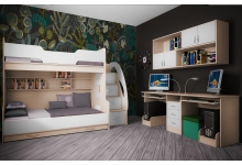 Комплект двухъярусная детская кровать Фанки Кидз 21 со столом 13/51СВ и подвесным мостом 13/55СВ