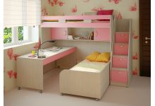 Комплект детская кровать чердак Фанки Кидз 22 со столом и тумбой-лестницей