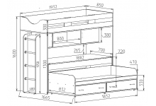 Схема расположения модулей Фанки Кидз-22 стол 13/58СВ + кровать 13/53СВ