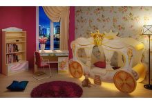 Детская кровать Золушка с нижней подсветкой + мебель Фея Фанки Бэби: стеллаж + письменный стол+ тумба