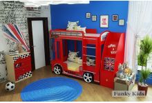 Детская кровать-автобус Лондон + мебель Фанки Авто 