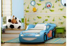 Детская объемная пластиковая кровать-машина Молния Люкс. Цвет - синий 