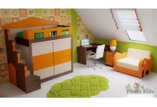 Кровать-чердак со шкафом-купе Фанки Хоум + диван Слоник + угловой стол ФТ-10 + тумба ФТ-08