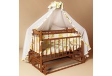 Детская кроватка Фанки Литл с поперечным маятником + матрац + комплект постельного белья, цвет темный орех