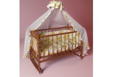 Кровать для новорожденных Фанки Литл с автостенкой + матрац + комплект текстиля, цвет темный орех