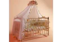 Детская кровать для новорожденных Фанки Литл с подъемной автостенкой + матрац + комплект постельного белья, цвет натуральный