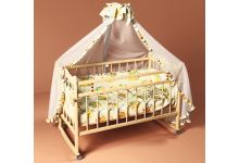 Детская кровать для новорожденных Фанки Литл с колесами и качалкой + матрац + комплект текстиля, цвет натуральный