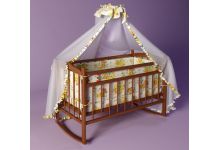 Детская кровать Фанки Литл для новорожденных с колесами + текстиль + матрац, цвет темный орех