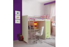 кровать чердак с пеналом под кровать Фанки Сити высокий модуль итальянская мебель, толстое дсп, дизайнерская мебель с цветными фасадами. 