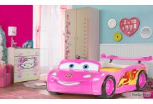 Комната с кроватью машиной молния маквин розовая для девочки и мебель Китти
