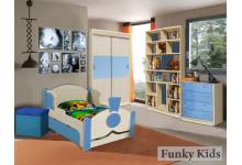 Кровать Паровоз серии Вырастайка и мебель Фанки Кидз + пуф ПФ-1 для детских комнат