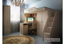кровать-чердак с тумбой-лестницей для детей Фанки Кидз Классика 