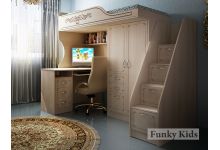 Кровать-чердак Фанки Кидз Классика с лестницей и письменным столом