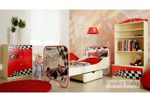 комната Фанки Авто в красном цвете: стеллаж + комод + кровать с ящиком 