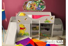 детская мебель Фанки Кидз серия Винни Пух - кровать чердак с лестницей и горкой 