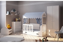 Кровать Домик Сказка и мебель в белом цвете