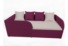 Розовый диван Сказка в комбинации с бежевым спальным местом и подушками