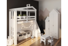 Двухъярусная кровать с нишей домик Сказка в комплекте с мебелью для детской