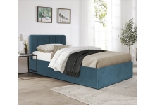 Кровать Соренто с мягким изголовьем в синем цвете