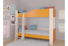 Детская двухъярусная кровать Астра 2, корпус дуб молочный / фасада оранжевый