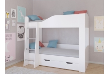Двухъярусная кровать Астра 2 с выкатным ящиком в белом цвете