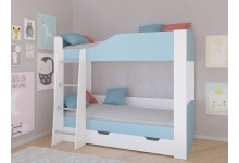 Кровать для двоих детей Астра 2, корпус белый / фасад голубой