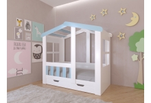 Детская кровать для мальчиков Домик Астра в голубом цвете