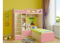Двухъярусная кровать для девочек Астра 4, корпус дуб молочный / фасад розовый