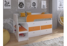 Кровать чердак для детей Астра 9 V3 корпус белый / фасад оранжевый