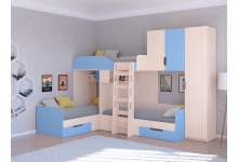 Кровать Трио 2: цвет корпуса Дуб Молочный, цвет фасада Голубой