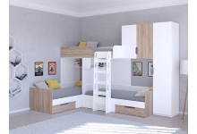 Кровать Трио 2: цвет Белый, фасад Сонома