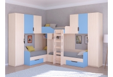 Кровать Трио 3: цвет корпуса Дуб Молочный, цвет фасада Голубой