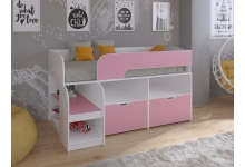Кровать чердак для девочек Астра 9 V6 корпус белый / фасад розовый