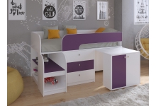 Кровать чердак со столом Астра 9 V7 корпус белый / фасад фиолетовый