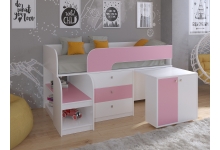 Кровать чердак для девочки Астра 9 V7 корпус белый / фасад розовый