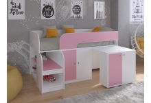 Кровать чердак для девочки Астра 9 V8 корпус белый / фасад розовый