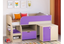 Кровать чердак со столом Астра 9 V9 корпус дуб молочный / фасад фиолетовый