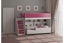 Детская двухъярусная кровать Легенда 43.3.3 бело-розовая