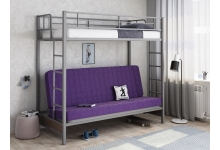 Металлическая двухъярусная кровать с диваном Мадлен Серый/Фиолетовый
