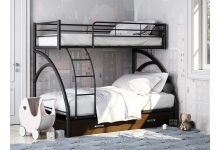 Двухъярусная металлическая кровать Виньола 2 с ящиками Черный/Венге