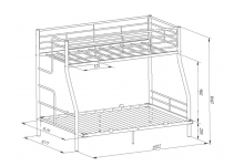 Двухъярусная металлическая кровать Гранада 3-140 Схема с размерами