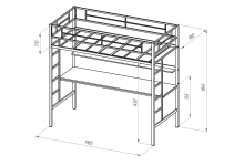 Кровать чердак с рабочей зоной Севилья 1 Схема с размерами