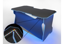 Компьютерный стол с подсветкой в черном цвете с синей кромкой